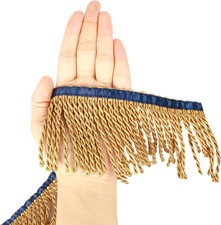 Curtain Fringes Bullion Fringe Trim with Blue Ribbon 5.3 Yard X 3 Inches Fabric