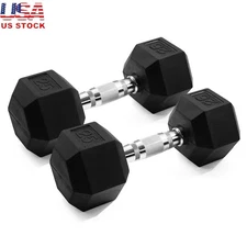 25lb Rubber Hex Dumbbell Set Pair Non-Slip Grip Home Gym Workout Equipment New