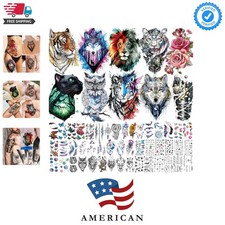 56 Sheets Watercolor Owl Tiger Lion Temporary Tattoos For Women Men Body Art ...
