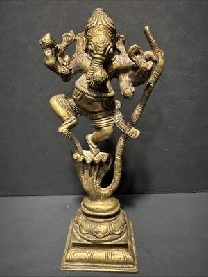 Vintage Bronze Ganesh / Ganesha Chaturthi Atop Kalinga / Kaliya Nepal