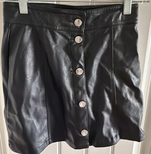 H M Faux Leather Mini Skirt Youth 14 Black Button Front High Waist A-Line