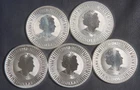 FIVE (5)  1 OZ .9999 SILVER  KANGAROO COINS (2022-2023)  LOT 170436