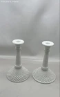 Milk Glass White Diamond Point Candle Holders Vintage Set of 2