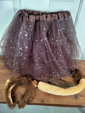 Adult Lion Costume Set Sz L 3pc Tutu, Ears Headband Tail - Brown/Gold Cosplay