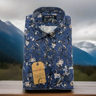 MARVELIS Hemd Langarm Kentkragen Gr. XXL 45/46  CASUAL FIT  Blau  Floral - Bild 1 von 3