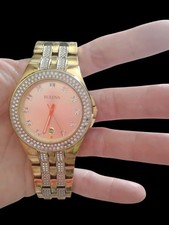 Bulova Swarovski Crystal Diamond Gold 42mm Men's Calendar Watch 98B174 Quartz