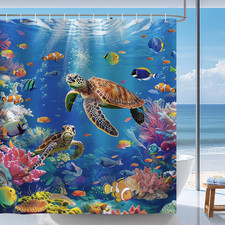 Ocean Shower Curtain, Underwater World Sea Turtle Tropical Fish Bathroom Decor 7