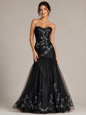 ALBERTO MAKALI StraplessBlack Mermaid Gown with Silver Embellishment-Size 10