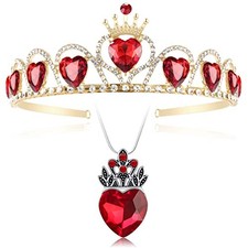 Queen of Hearts 5 Gold Tiara - Red Heart Crown Necklace - Wicked