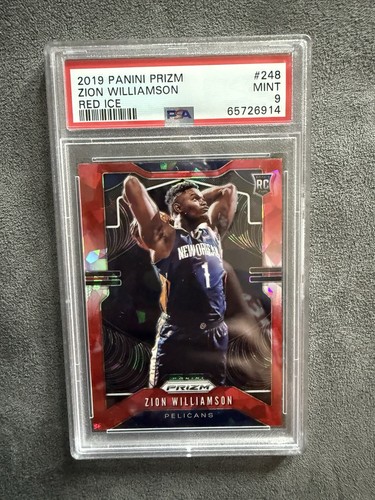 Panini 2019-20 Prizm Zion Williamson Rookie Red Ice PSA 9 Card #248 Pelicans