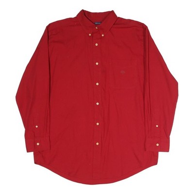 CHAPS Herren Rot Uni Baumwollmix Hemd L Langarm Button-Down Relaxed