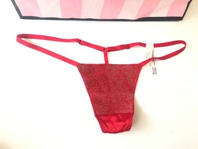 Victoria's Secret Very Sexy Bling Rhinestones V-string Thong Panty Red NWT