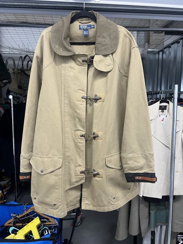 Chaqueta Polo Vintage Años 90 Por Ralph Lauren Bombero Lona Oliva Talla XL Foto 3 de 4