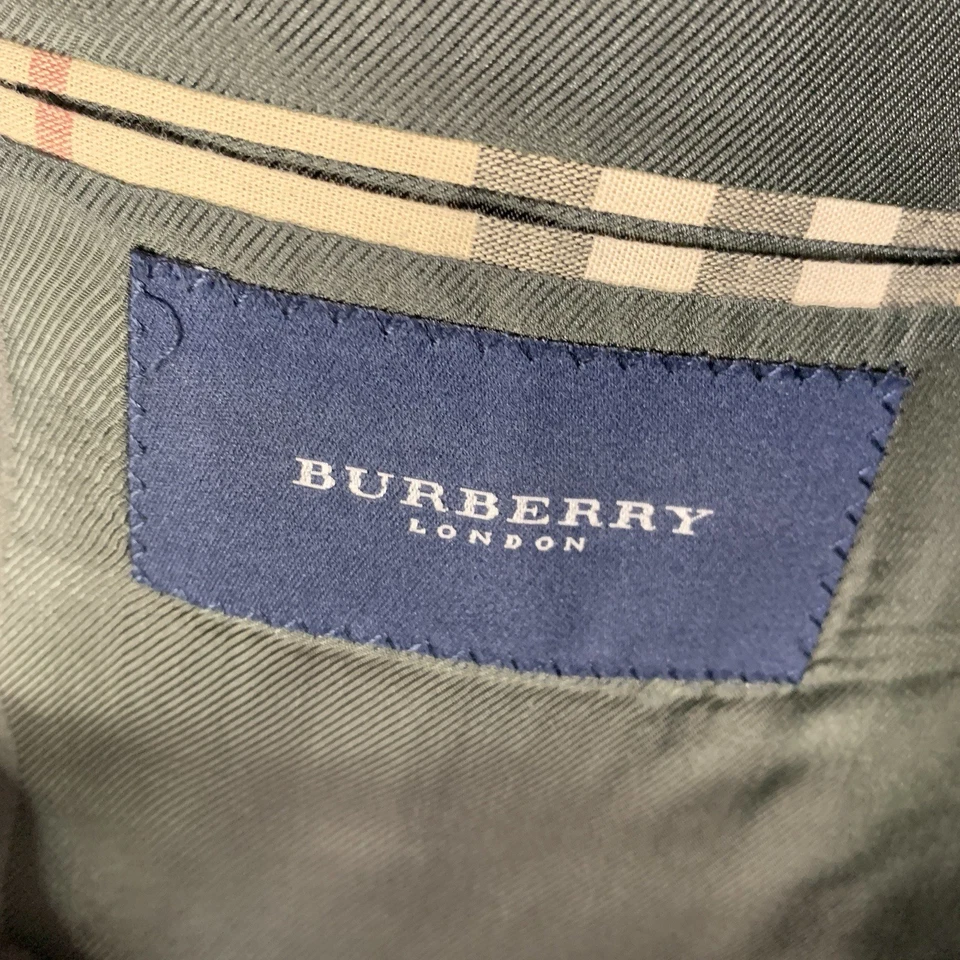 Burberry London Mens Suit Jacket Blazer Sz 42 XLG Lightweight Wool Olive Gray - Image 3 of 4