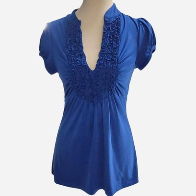 D Bella Women s Small Royal Heather Blue Tuxedo Style Top