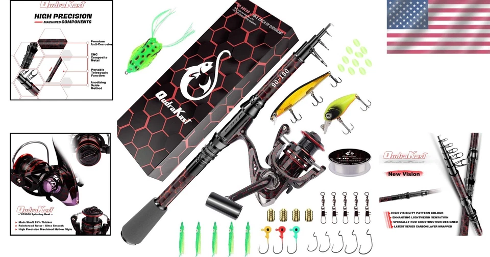 6.29ft Portable Fishing Rod & Reel with X-Warp Design - Complete Kit Included - Image 2 of 4
