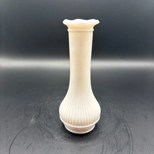 VINTAGE RANDALL WHITE MILK GLASS 6” RIBBED BUD VASE PETAL RIM