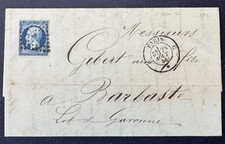 NAPOLEON YT 14 bleu noir / 20c s/ Lettre de PARIS / Losange C / Cachet 1521 1856
