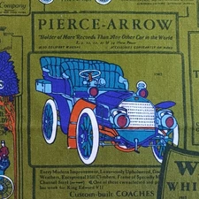 5th Avenue Designs Fabric VTG Touring Cars 32" x 47" Screen Printed FLAWED