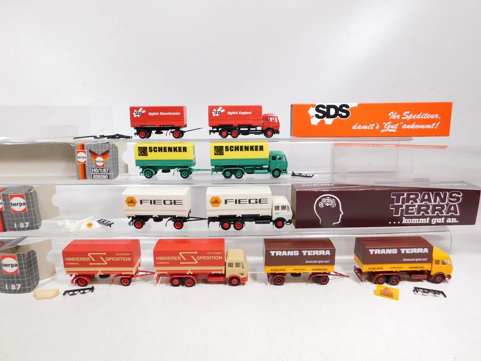 5x Herpa H0 1:87 Camion MB Hinderer Fiege Schenker Sds Trans Terra Top + Box # - Photo 2/4