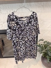 LOFT Floral Print Short Sleeve Dress, Black and Purple