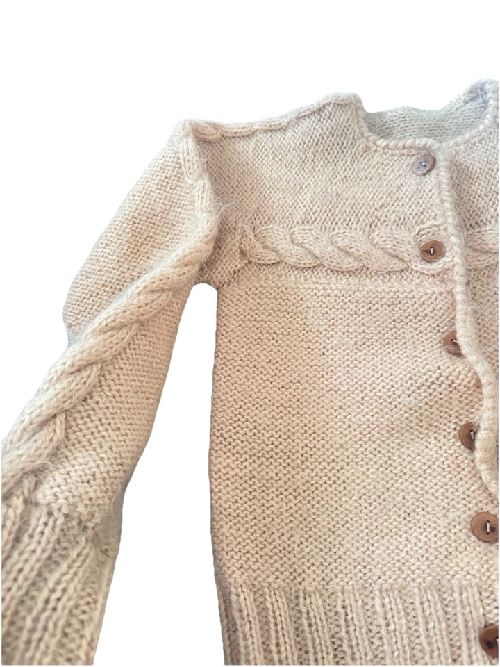 Vintage Handmade Crotchet Yarn Wooden Button Cardigan Braided Size Med Peach - Image 4 of 4
