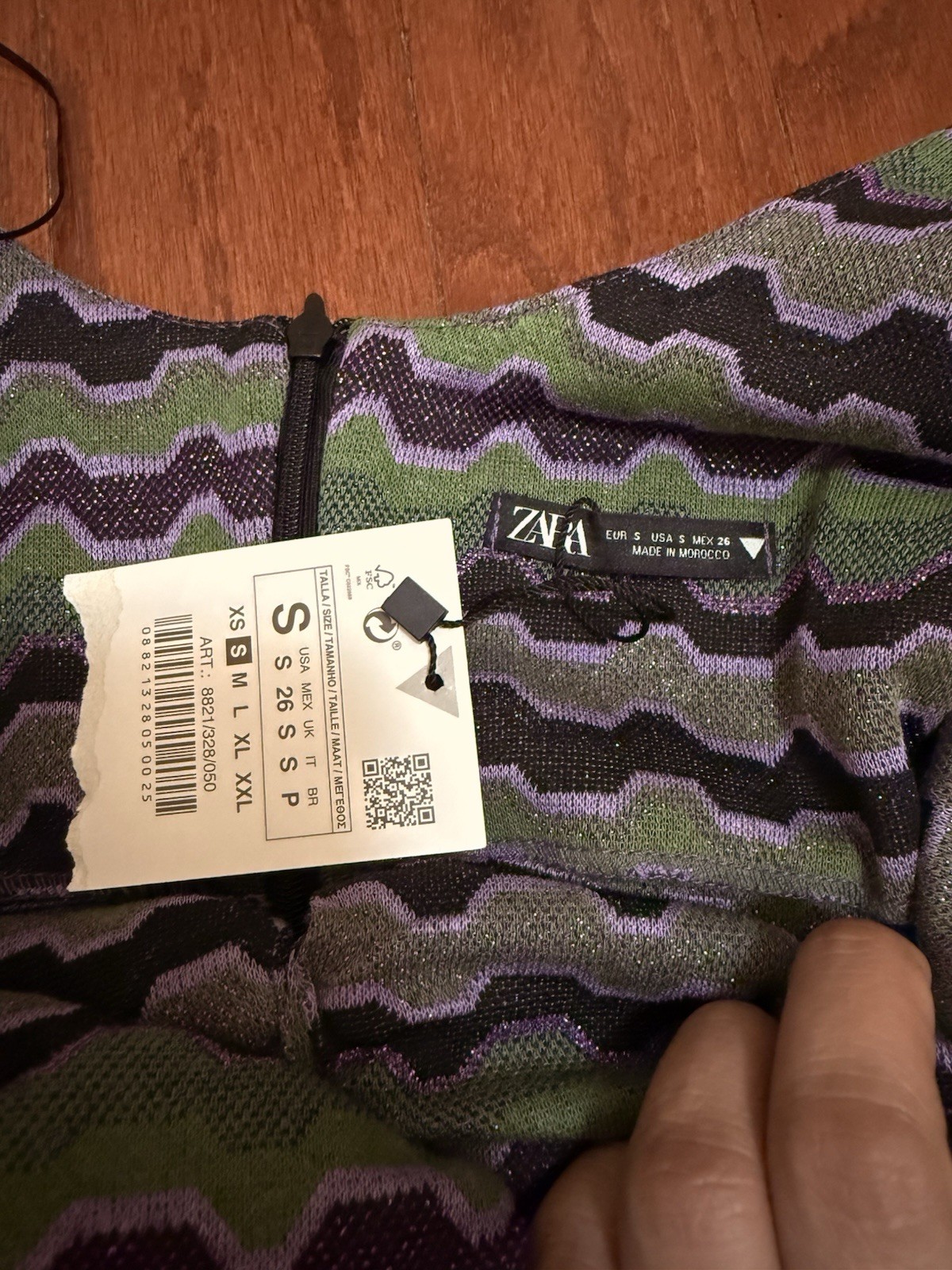 Zara Purple Green Retro Stripe Long Sleeve Dress Size Small thumbnail 2