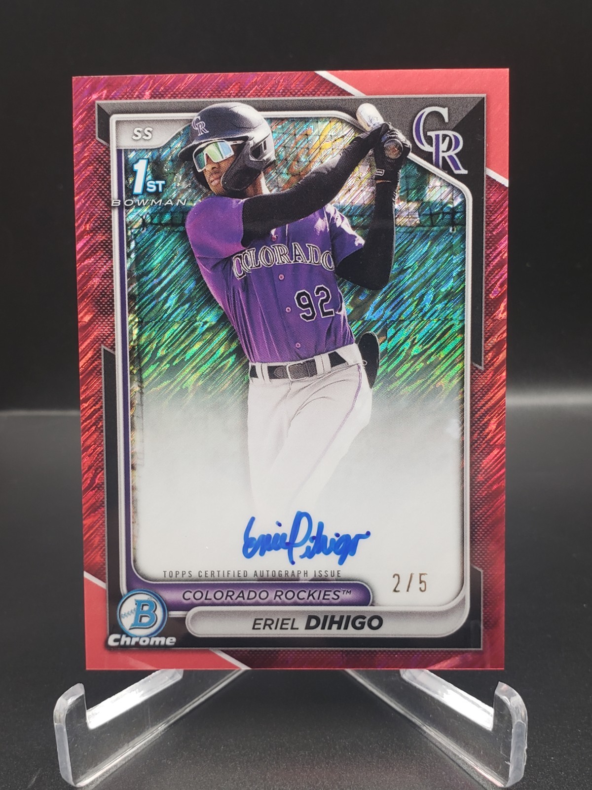 2024 Bowman Chrome Eriel Dihigo 1st Bowman Red Shimmer Refractor Auto 2/5 CPA-ED