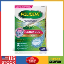 Polident Smokers Antibacterial Dental Appliance Cleanser Tablets, 90 Count