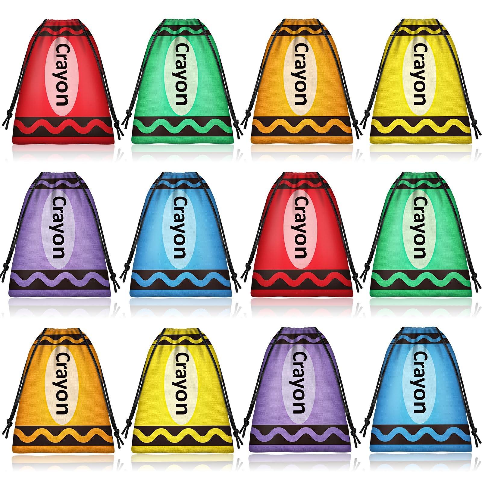 12 Pcs Crayon Drawstring Bags 6 Colors Back to School 6.7×9.8 Inch Crayon Dra...