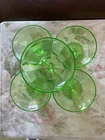 5 Green Federal Glass Uranium Vaseline Footed and Fluted Dessert cups