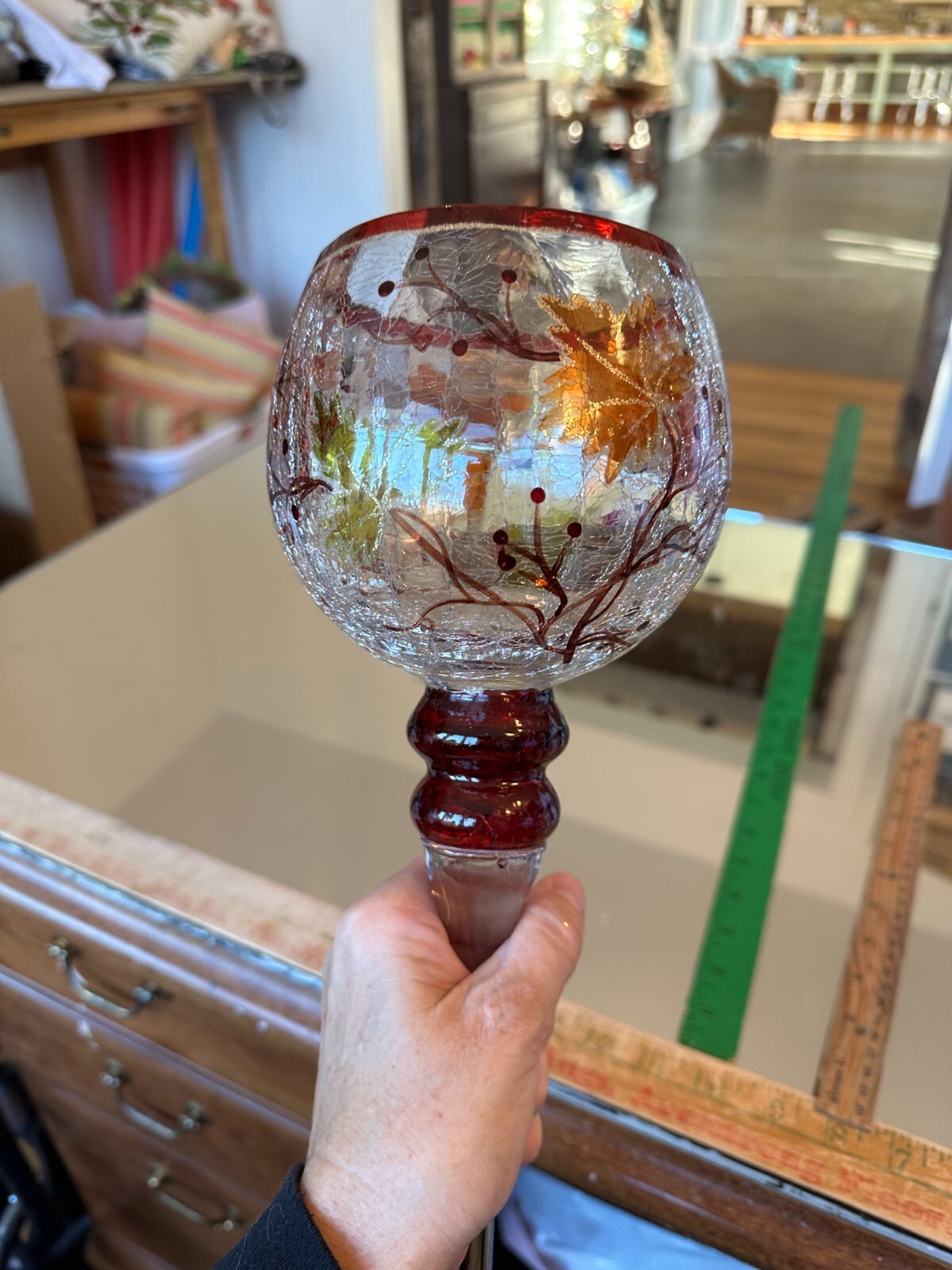 Yankee Candle Holder Votive Tall Stem Berries Leaves FallChristmas Crackle Glas eBay