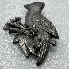Vintage Pewter Cardinal Bird Pierced Earrings Pin Set Torino
