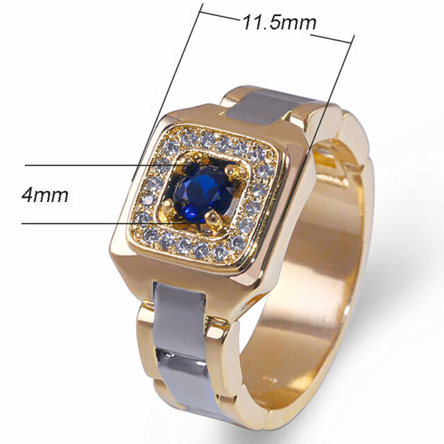 Two Tone 925 Silver &amp; Gold Plated Ring Men Cubic Zircon Ring Sz 6-12 EB9140