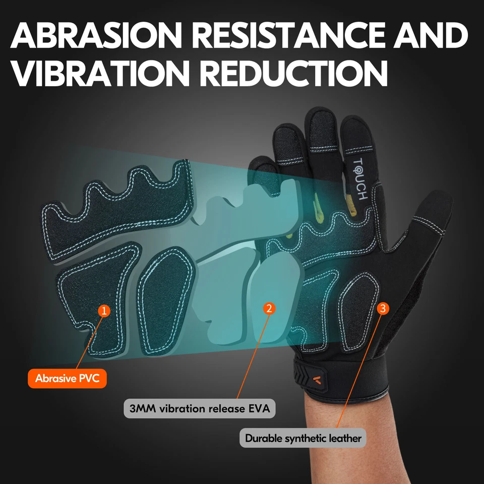 Vgo 1/2/3 Pairs Heavy Duty Work Gloves,Mechanic Gloves ImpactProtection (SL8849) - Image 3 of 4