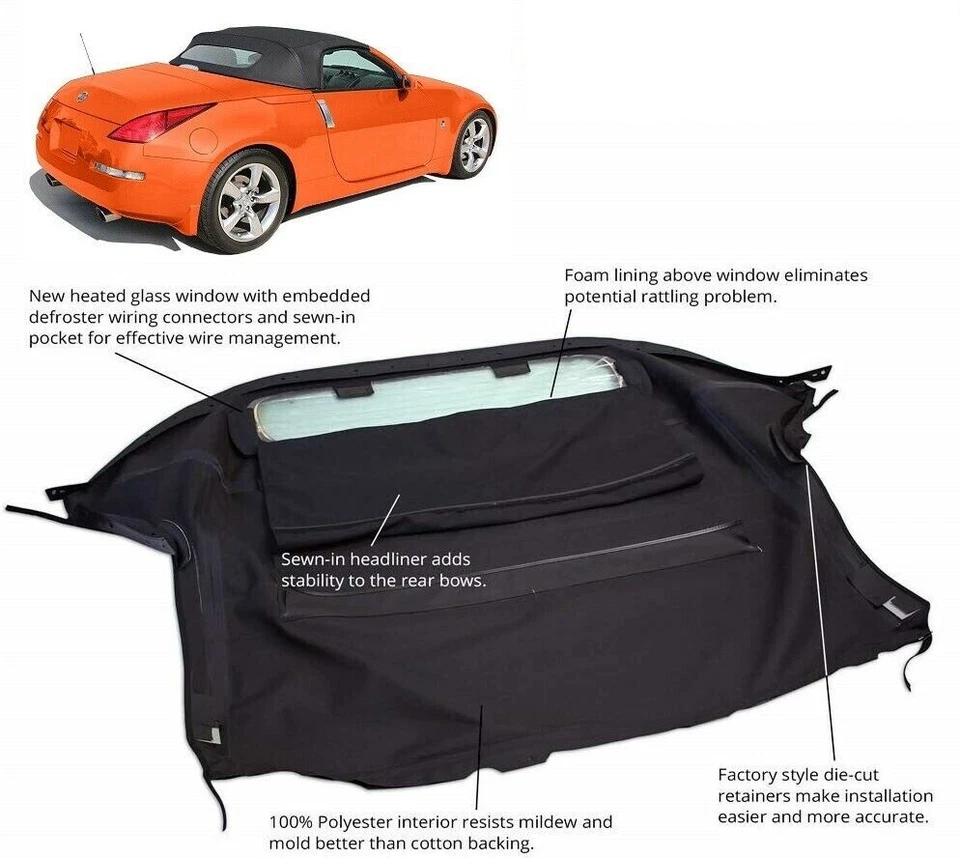 Convertible Soft Top Fits 2003-2009 Nissan 350Z w/DOT Heated Glass Window, Vinyl - Image 2 of 4