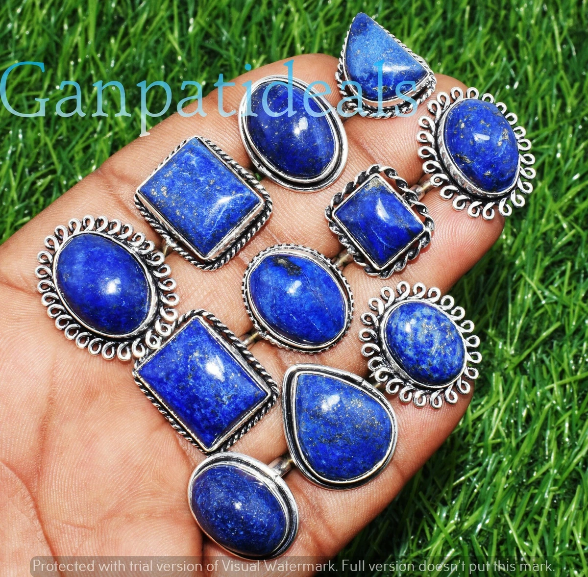 Wholesale New !! 5pcs Lapis Lazuli Gemstone Ring 925 Silver Plated