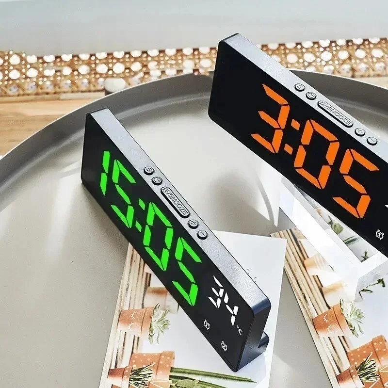 Large Digital Alarm Clock LED Temperature Voice Control Dual Alarm Snooze 12/24H - Image 4 of 4