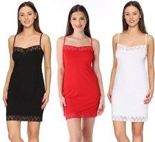 Damen Unterkleid Unterrock verstellbare Träger V-Ausschnitt Spitze Viskose