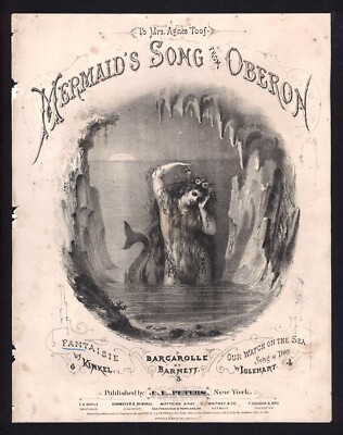 1867 Mermaid's Song from Oberon - C Kinkel Rare Original Sheet Music Lithograph