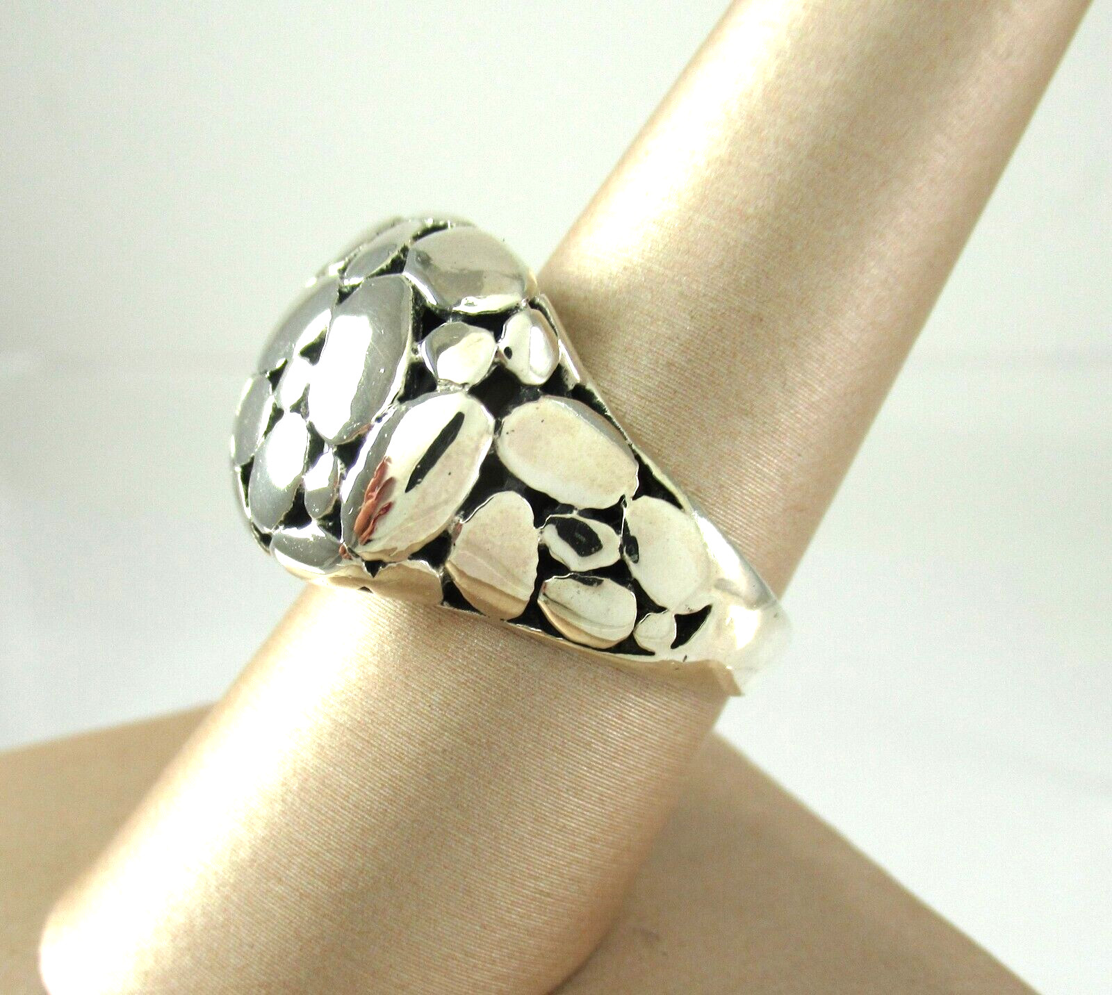 .925 Sterling Silver Statement Ring Puffy Pebbles… - image 3