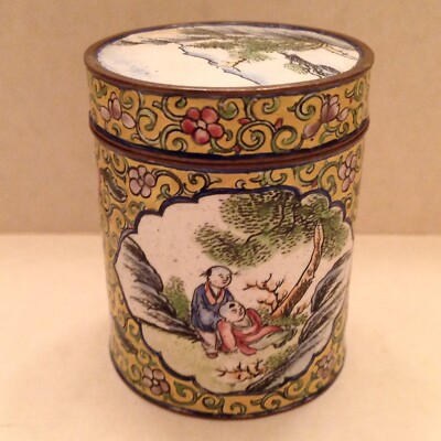 Antique Chinese Export Painted Enamel Cylindrical Box - Early China Republic cd