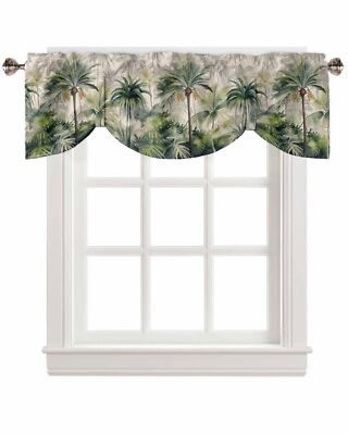 Coconut Tree Balloon Tie Up Valance Curtains Tropical Palm Plant Linen Rod