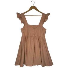 ASOS Dress Womens 4 Linen Fit Flare Mini Square Neck Ruffle Sleeve Cotton Peach