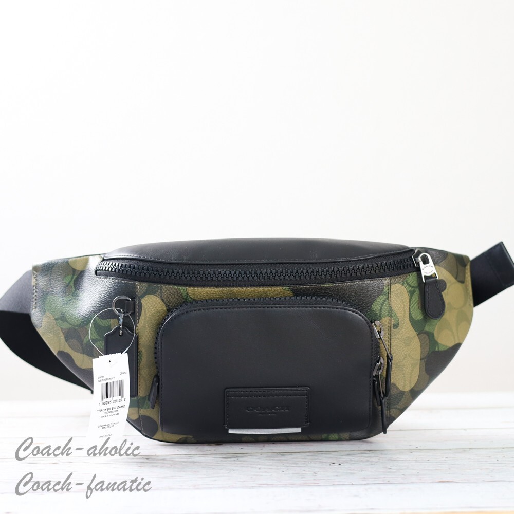 ショルダーバッグ COACH Track Belt Bag In Signature Canvas Camo Print CM184 NWT Coach CM184 Track Belt Bag In Signature Canvas With Camo