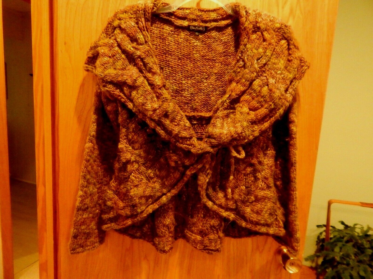 Shiva Novelli Made in Italy Wool Blend Wrap Sweater shawl collar L 
