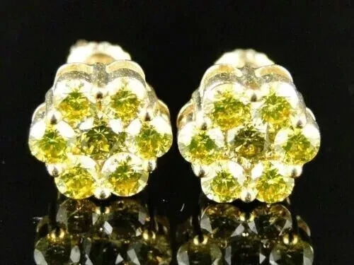 Aretes con racimo de diamantes canarios creados en laboratorio de 2,00 quilates enchapados en oro amarillo de 14 K Foto 4 de 4