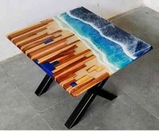 Epoxy Resin River Tabletop Center Table Natural Wood Live Edge Design