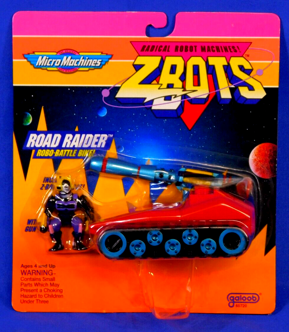 Z-BOTS MICRO MACHINES BALLISTIC BOMBER MISCARD ON ROAD RAIDER CARD