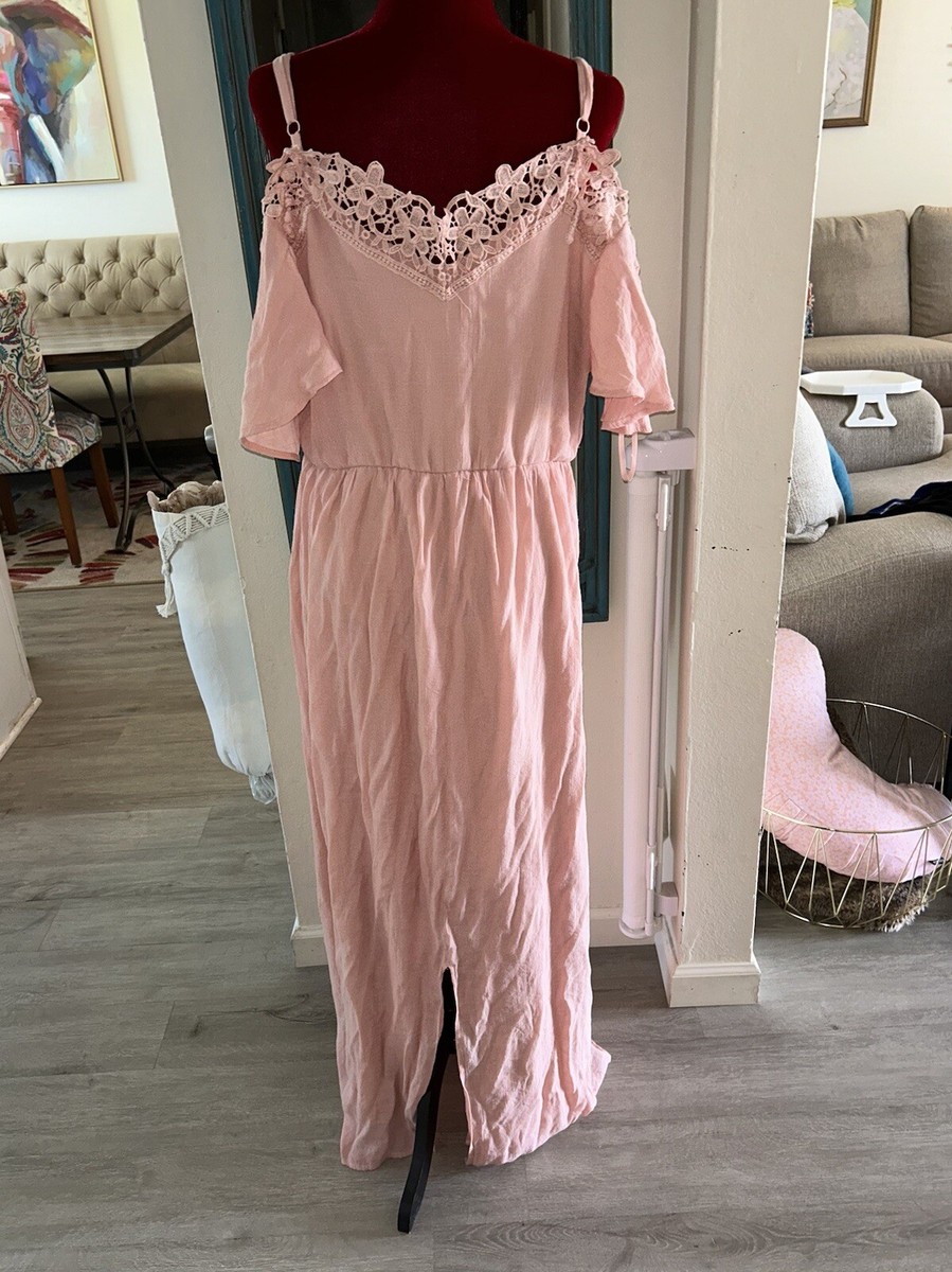 cold shoulder maxi dress pink Opal Pink Long Sleeve Maxi Dress - US 4